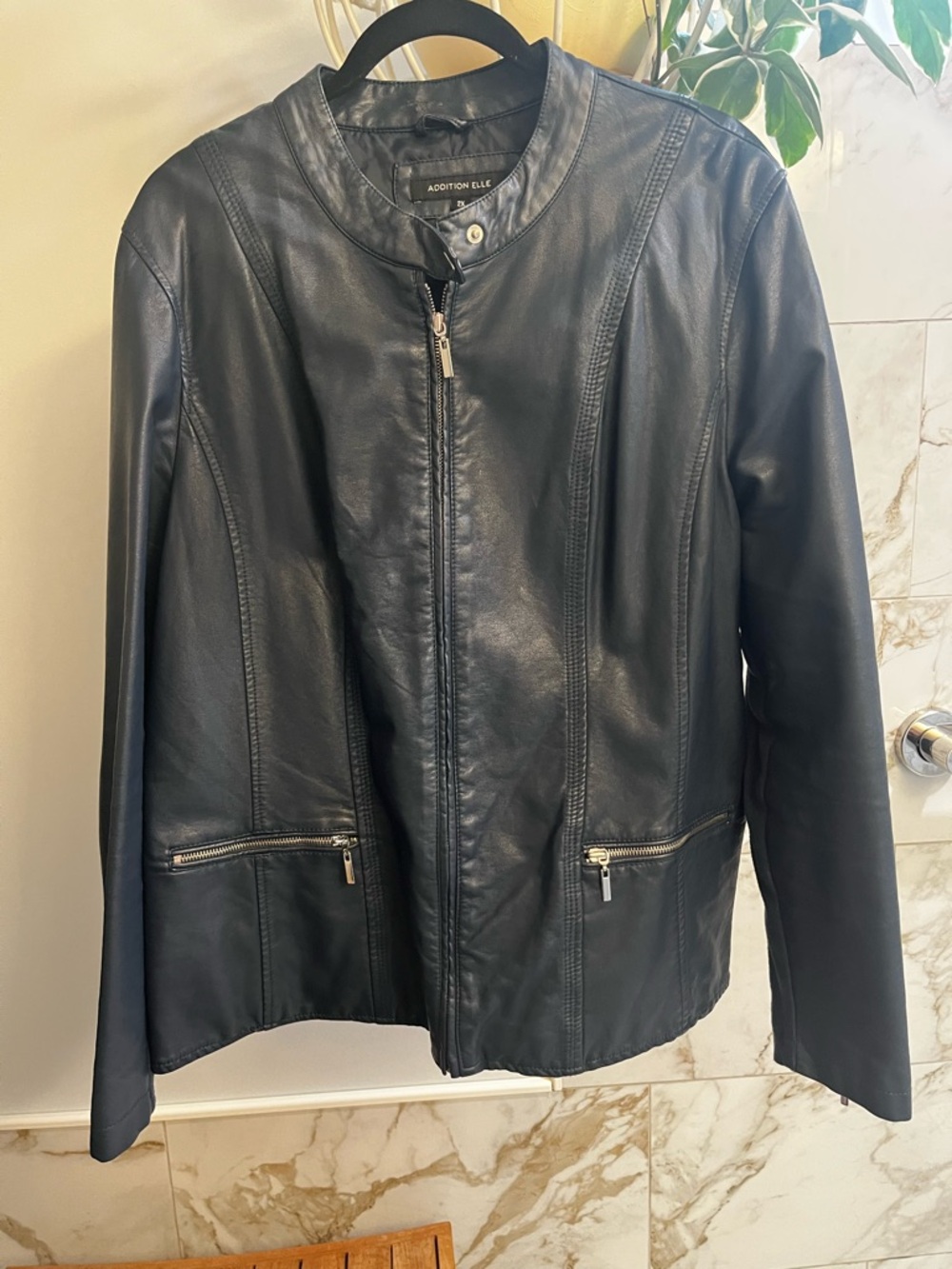 Addition Elle Faux Leather Dark Blue Sz 2X Bomber Jacket